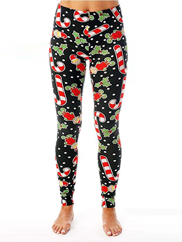 Ugly Christmas Candy Cane, Elf and Holly Holiday Leggings