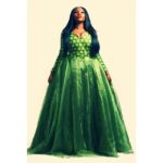 Olakemi - A curvy plus size model wearing a plus size green ball gown