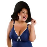 Plus size model Costina Ana-Maria Munteanu - @costina​_got_curves modeling a blue plus size one piece swimsuit from Miracle-Woman.com