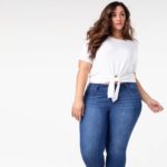 Plus Model Erica Lauren modeling plus size jeans and a white top by @rwnbyrawan