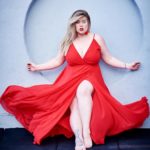 Alexa Phelece - plus size model wearing a plus size red dress from @fashionnovacurve
