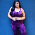 Plus Size Model Stephanie Mallick aka Bella Bombshel wearing plus size purple activewear from @rhondashear