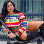 Plus Size Model Stephanie Mallick aka Bella Bombshel wearing plus size rainbow top and bottom from @fashionnovacurve