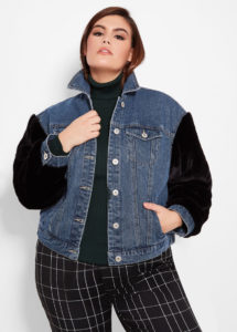 Ashley Stewart Faux Fur Sleeve Denim Jacket