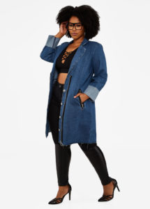 Ashley Stewart Rolled Cuff Long Denim Coat