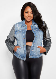 Ashley Stewart Sequin Sleeve Denim Jacket