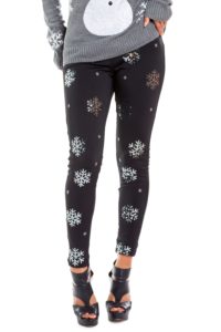 Black Sequined Snowflake Christmas Leggings