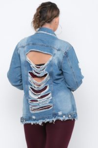 Curvy Sense Plus Size Distressed Vintage Denim Jacket - Medium Wash