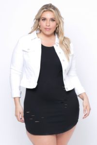 Curvy Sense Plus Size Stretch Denim Jacket - White