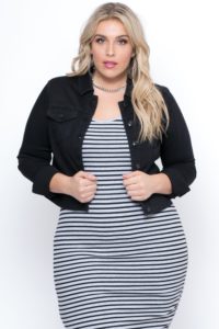 Curvy Sense Plus Size Stretch Denim Jacket - Black