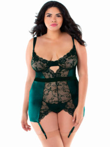 Hips and Curves Scalloped Lace & Satin Garter Slip - Green