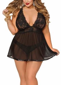 JuicyRose Plus Size Open Back Lingerie Lace Babydoll Sleepwear