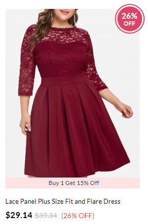 DressLily Lace Panel Plus Size Fit and Flare Dress