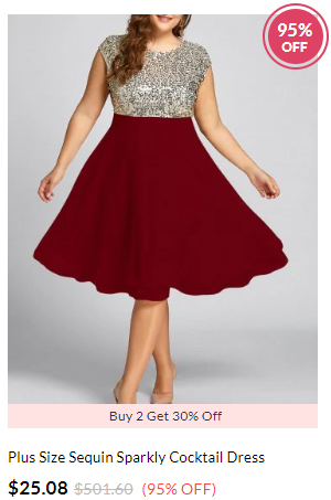 DressLily Plus Size Sequin Sparkly Cocktail Dress