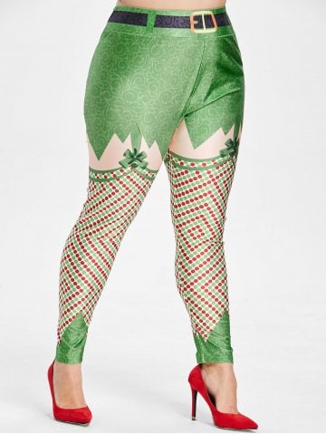 DressLily - Christmas Bowknot Belt Print Plus Size Leggings